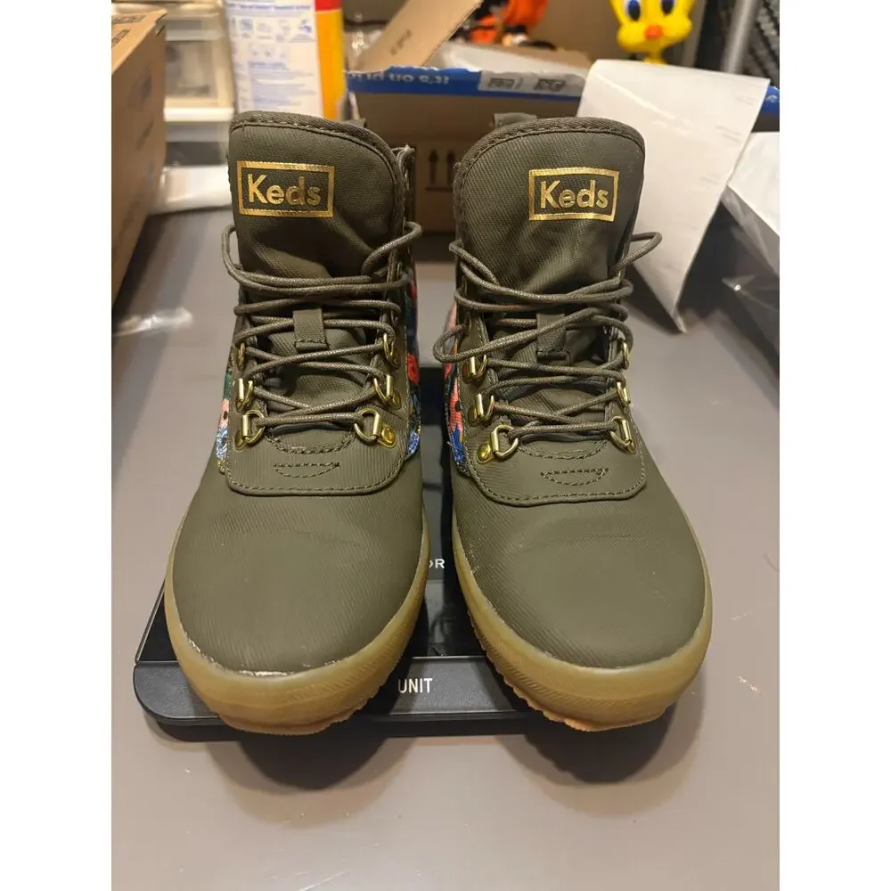 Keds x Rifle Paper Co Garden Party Scout Weather Boots Sz 7 Floral Olive